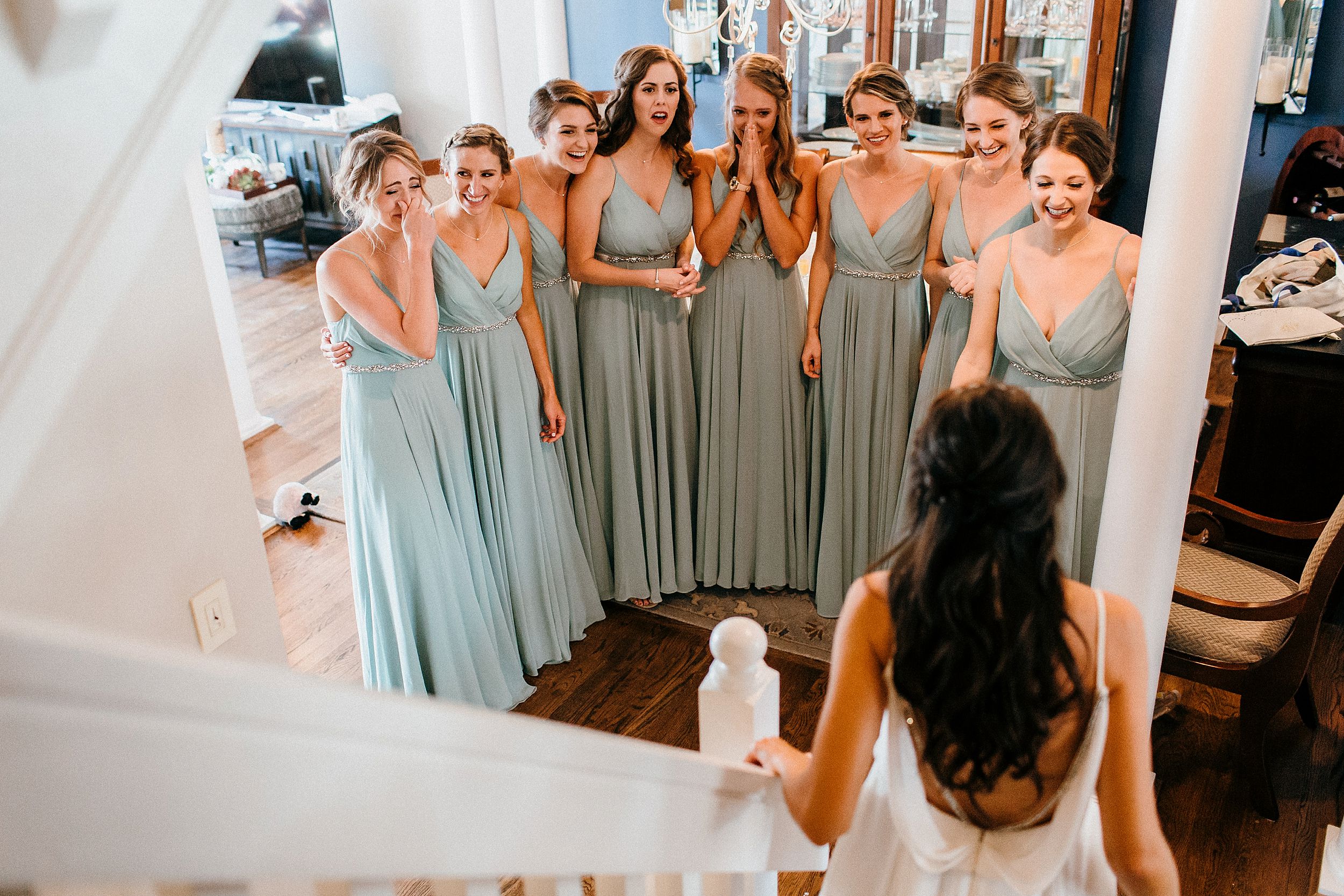 Bridesmaids see Bride for first time on wedding day