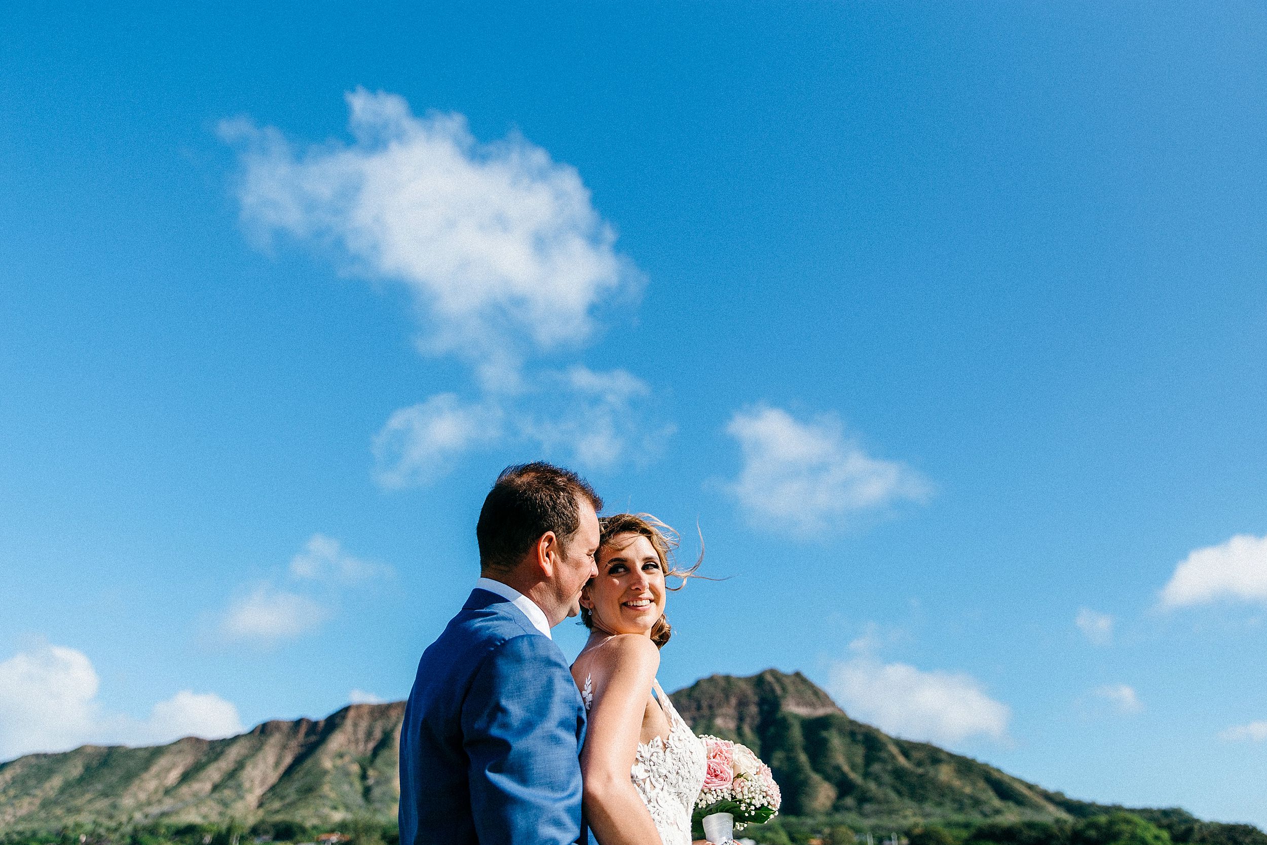 Waikiki, Honolulu wedding day portraits at Diamond Head